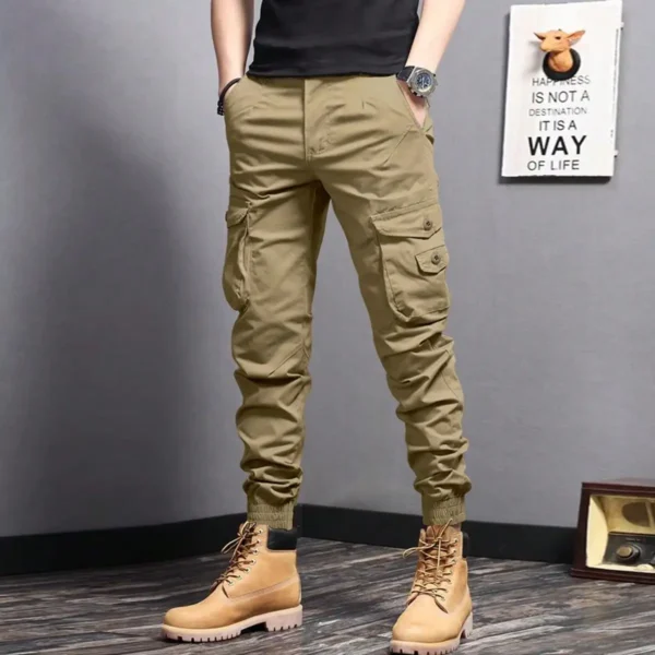 Pantalones cónicos de ropa de trabajo con bolsillos laterales informales, pantalones cargo para hombre para primavera y otoño al aire libre - Imagen 9