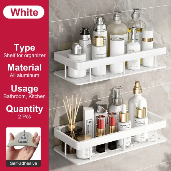 Estante de baño sin taladro, botella de champú montada en la pared, estante esquinero para ducha, estante de almacenamiento para inodoro, accesorios de aluminio para baño y cocina - Imagen 18