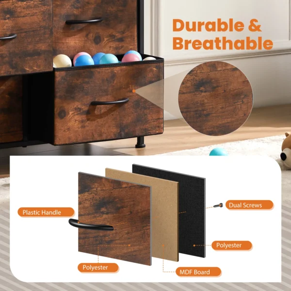 Mesita de noche JHK para dormitorio con 10 cajones de tela, armario con marco de acero para almacenamiento, mueble para sala de estar - Imagen 5
