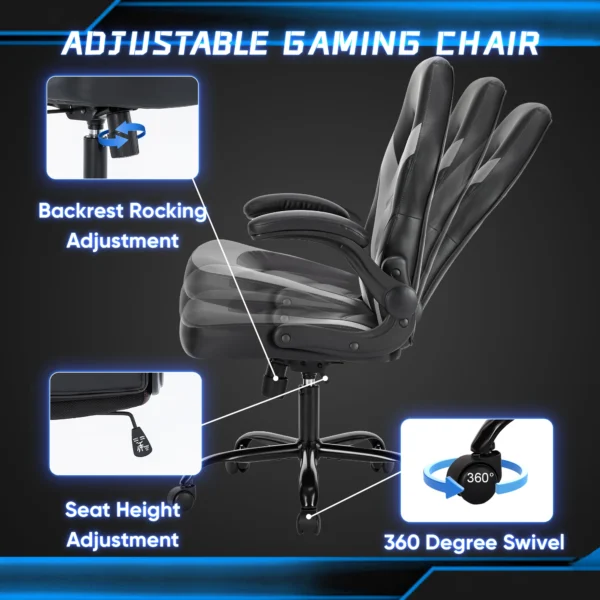 Silla ergonómica de escritorio para juegos en casa, ordenador de oficina, silla de carreras de cuero PU ajustable, reposabrazos abatible para muebles de Navidad - Imagen 6