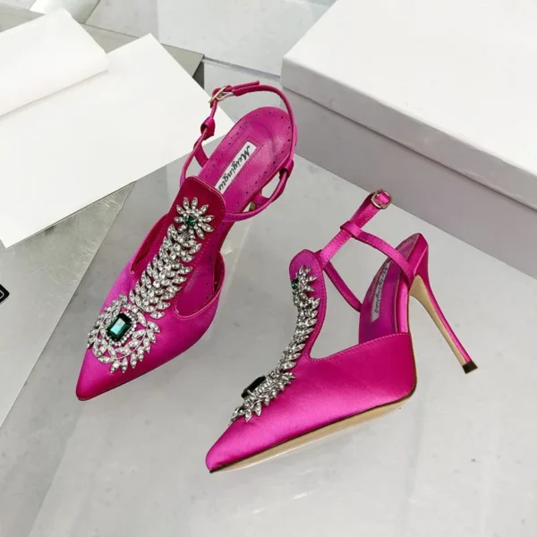 Zapatos de boda para mujer, sandalias de tacón alto con punta estrecha y diamantes de imitación, sandalias de tacón de aguja con piedras preciosas de satén, zapatos de boda con bomba de hadas Baotou 2022 - Imagen 11