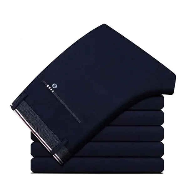 Pantalones rectos elásticos para hombre, pantalones largos informales de negocios, pantalones formales para hombre, colores sólidos, negro y azul - Imagen 7