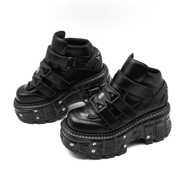 Zapatos de mujer botas góticas de tobillo Rock con cordones altura del tacón 9CM zapatos de plataforma mujer decoración de Metal zapatillas de deporte para mujer 2025 nuevo estilo Punk - Imagen 5