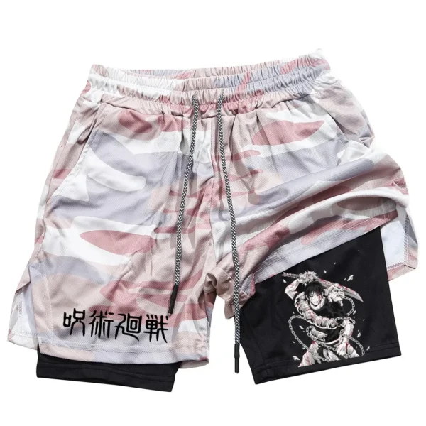 Pantalones cortos deportivos con estampado de Toji para hombre, Shorts deportivos informales de entrenamiento, malla para correr, 2 en 1 - Imagen 10