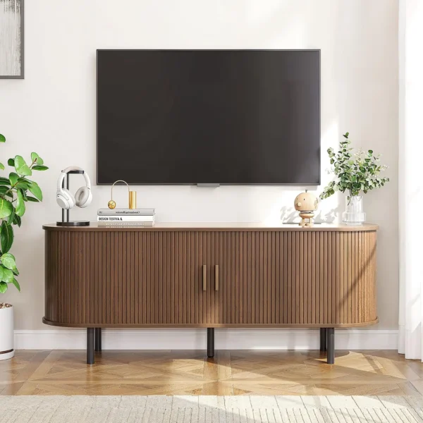 Mueble para TV Mueble de salón con toma de corriente para televisores de hasta 60/70", mesa para TV con puertas correderas, estantes ajustables de almacenamiento - Imagen 8