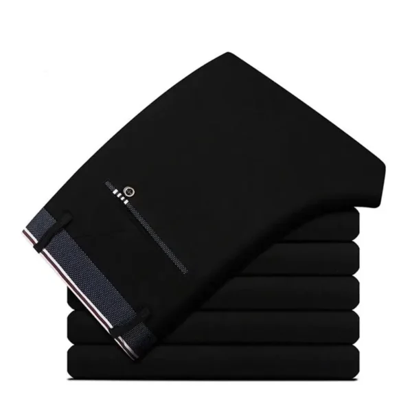 Pantalones rectos elásticos para hombre, pantalones largos informales de negocios, pantalones formales para hombre, colores sólidos, negro y azul - Imagen 5