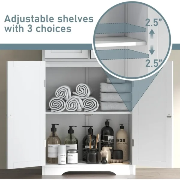 Gabinete de almacenamiento para baño de 67" de alto, gabinete de lino independiente con puertas y estantes de vidrio, gabinete grande para despensa de baño - Imagen 4