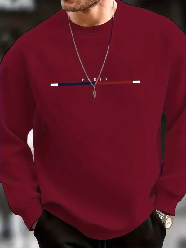 Sudadera deportiva informal de otoño e invierno para hombre, holgada, de gran tamaño, con estampado de París, jersey cálido de lana, sudadera de manga larga con cuello redondo - Imagen 2