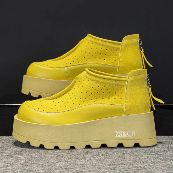 Mocasines de cuero genuino de vaca de gamuza de 6CM, zapatos planos con cuña y plataforma para mujer, botines hasta el tobillo, zapatos de tacón con cremallera para mujer - Imagen 7