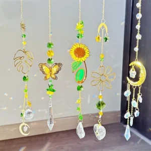 Atrapasueños para ventanas, cristales colgantes, prismas, atrapasoles, adorno de girasol y mariposa, regalo de decoración para jardín y Patio interior y exterior