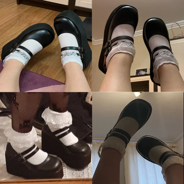 Zapatos de tacón Mary Jane bonitos de Lolita para mujer, cuñas de plataforma, tacones altos, zapatos de tacón para mujer, zapatos Punk góticos dulces para mujer - Imagen 4