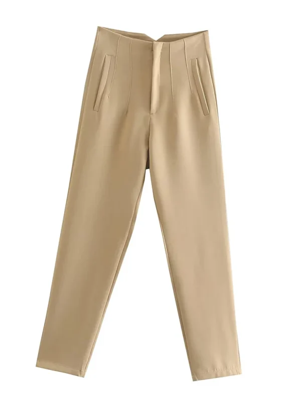Pantalones rectos a la moda para mujer, pantalones con cremallera frontal de cintura alta, pantalones Vintage de longitud completa para mujer elegante - Imagen 4