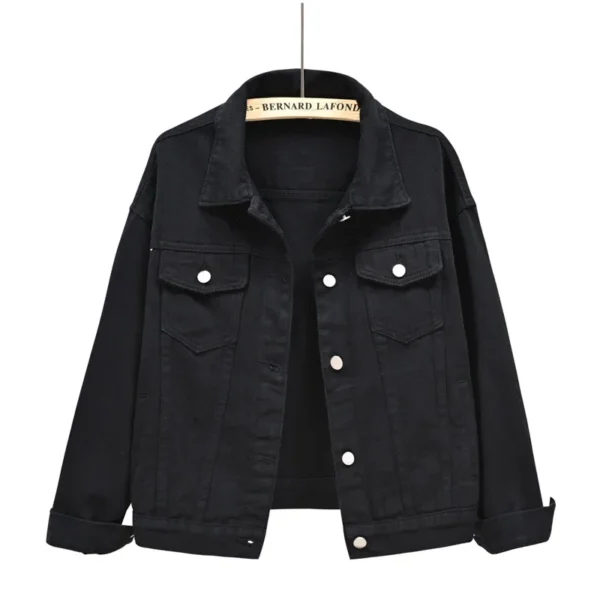 Abrigo rosa de manga larga para mujer, chaqueta vaquera con solapa de un solo pecho, Tops ajustados a la moda para mujer, prendas de vestir exteriores, abrigo femenino blanco azul - Imagen 10