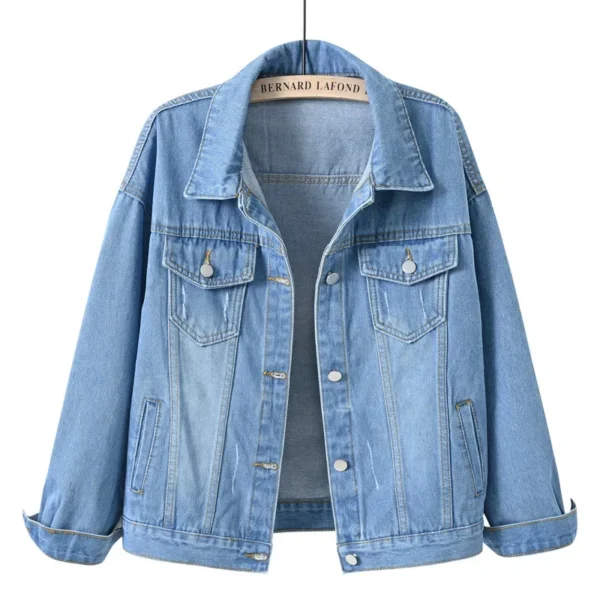 Abrigo rosa de manga larga para mujer, chaqueta vaquera con solapa de un solo pecho, Tops ajustados a la moda para mujer, prendas de vestir exteriores, abrigo femenino blanco azul - Imagen 11