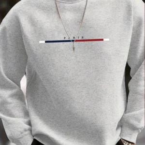Sudadera deportiva informal de otoño e invierno para hombre, holgada, de gran tamaño, con estampado de París, jersey cálido de lana, sudadera de manga larga con cuello redondo