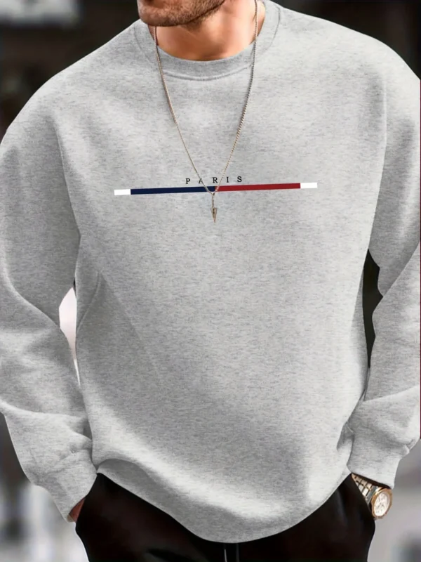 Sudadera deportiva informal de otoño e invierno para hombre, holgada, de gran tamaño, con estampado de París, jersey cálido de lana, sudadera de manga larga con cuello redondo