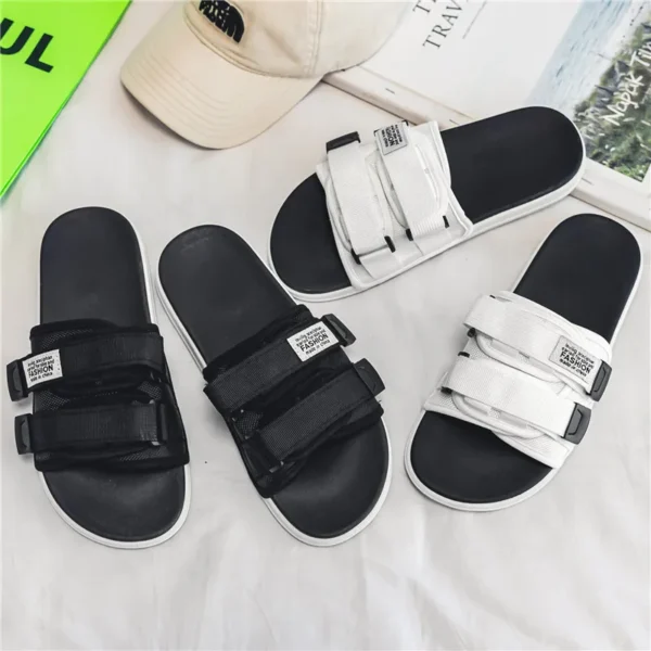 Zapatillas de exterior para hombre, zapatillas informales de interior, zapatillas antideslizantes con gancho de fondo suave, sandalias de verano de playa a la moda, chanclas - Imagen 2
