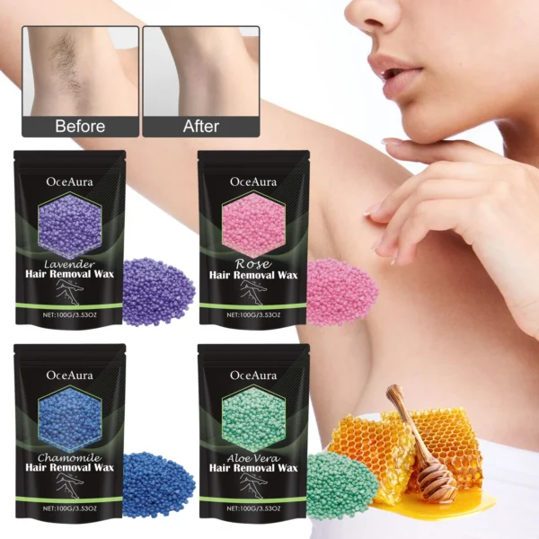 OceAura-granos de cera para depilación rápida de todo el cuerpo, 100g, axilas, piernas, piel seca y suave, suave y no irritante - Imagen 3