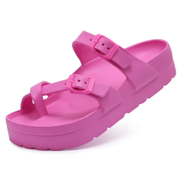 Sandalias deslizantes cómodas para hombres y mujeres, Sandalias planas EVA con doble hebilla ajustable, Sandalias ligeras y gruesas con suela antideslizante - Imagen 9