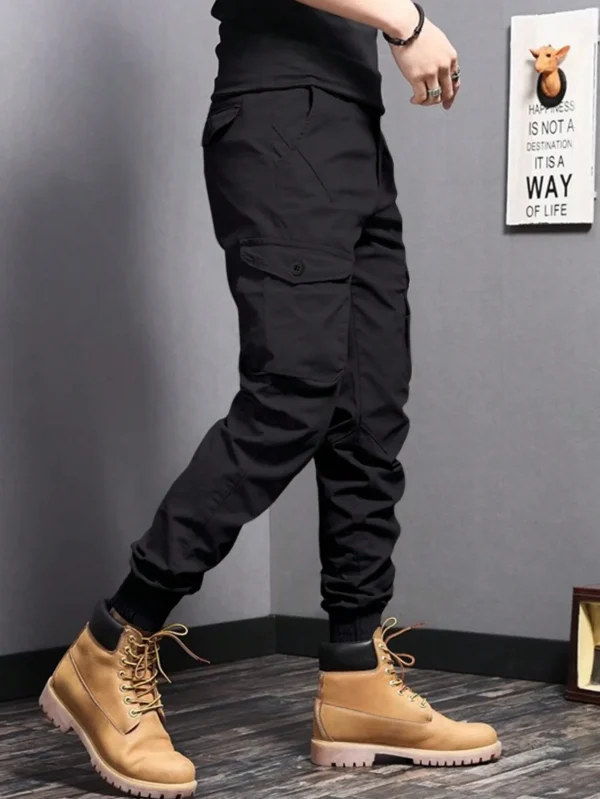 Pantalones cónicos de ropa de trabajo con bolsillos laterales informales, pantalones cargo para hombre para primavera y otoño al aire libre - Imagen 3