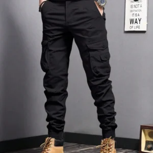 Pantalones cónicos de ropa de trabajo con bolsillos laterales informales, pantalones cargo para hombre para primavera y otoño al aire libre