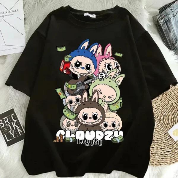 Camisetas Pop Mart Labubu para mujer, moda de Anime, Top de manga corta, camiseta blanca y negra de Hip Hop de verano, ropa de alta calidad - Imagen 24