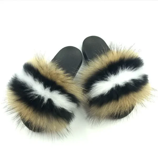 Zapatillas deslizantes de piel de mapache para mujer, zapatillas planas con punta abierta, de felpa para interiores, para el hogar, dormitorio, peludas, informales, cómodas para exteriores - Imagen 6