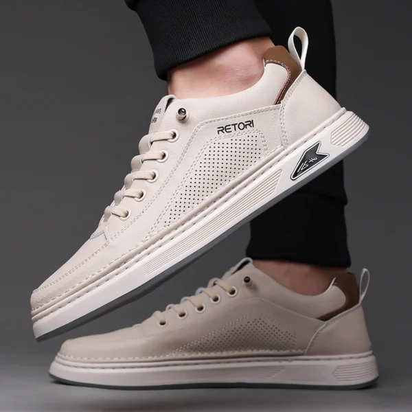 Zapatos informales de cuero blanco a la moda para hombre, zapatos vulcanizados de suela gruesa transpirables para primavera 2025, zapatos de vestir de negocios para hombre - Imagen 5