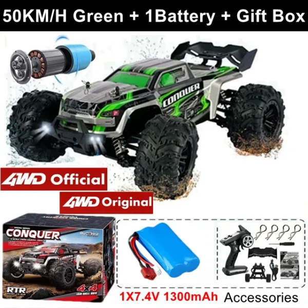 Coche todoterreno con Control remoto 4WD, Buggy de alta velocidad 4x4 RC, súper sin escobillas, 50 o 80 KM/H, juguete de carreras de deriva rápida para niños y adultos - Imagen 7