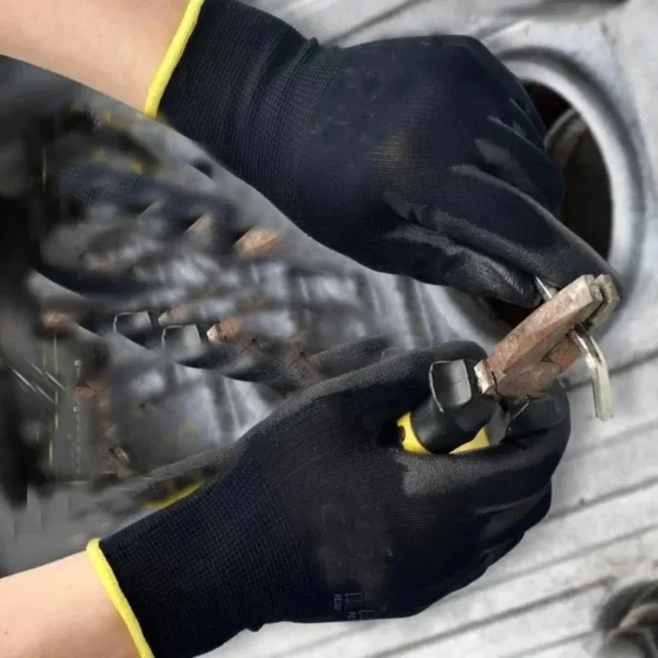 Guantes de trabajo recubiertos de PU negros, transpirables, antideslizantes, para maquinaria de fábrica, jardinería, carpintería, trabajo al aire libre, suministros de reparación de automóviles - Imagen 5