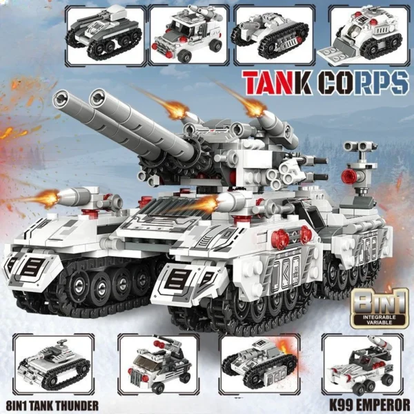 Nuevo tanque de vehículo militar de la Segunda Guerra Mundial 8 en 1, modelo de camión de avión, bloques de construcción DIY, juguetes de construcción para niños, regalos para niños y adultos - Imagen 2
