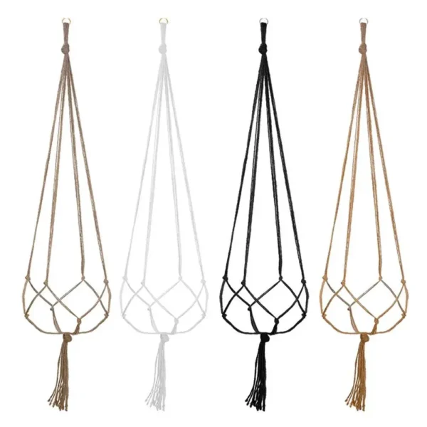 Cesta colgante de cuerda trenzada para maceta de flores, colgador de red de macramé de paja para jardín, soporte artesanal para plantas, accesorios de decoración de balcón, 1 piezas