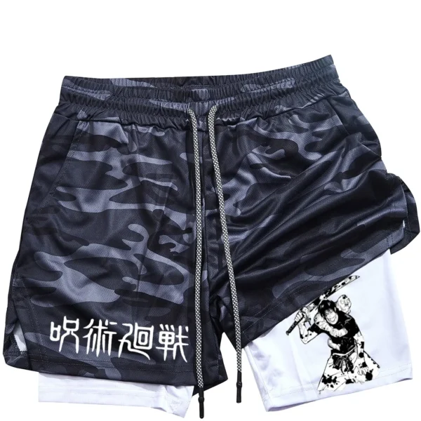 Pantalones cortos deportivos con estampado de Toji para hombre, Shorts deportivos informales de entrenamiento, malla para correr, 2 en 1 - Imagen 16
