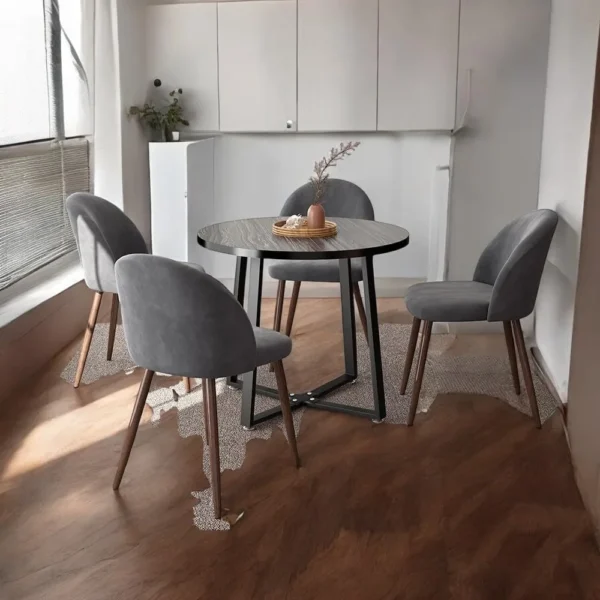 Juego de mesa de comedor redonda moderna de 5 piezas, mesa de madera de 35 pulgadas con 4 sillas tapizadas de terciopelo, muebles compactos que ahorran espacio para