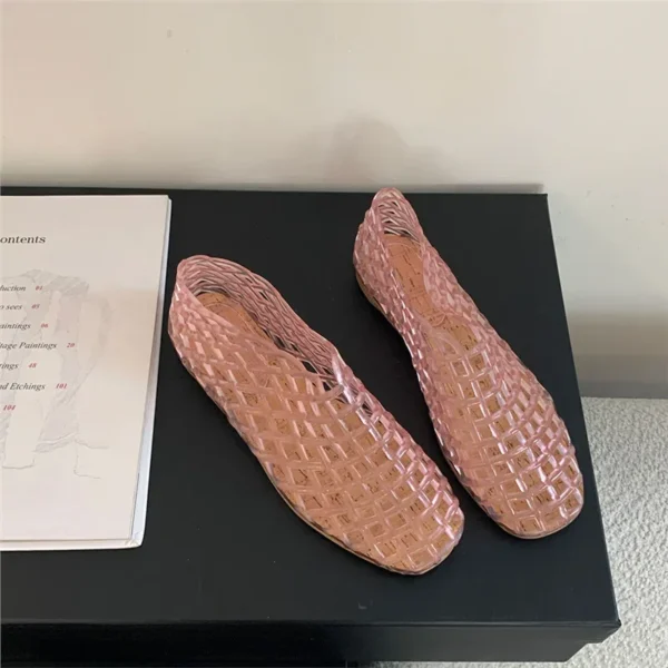 Zapatos de gelatina de verano para mujer, zapatos de playa calados de malla transparente a la moda, Sandalias planas para mujer, sandalias de gelatina con punta redonda coloridas - Imagen 8