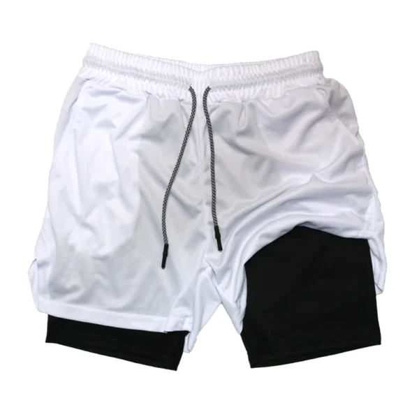 Pantalones cortos deportivos de doble capa para hombre, pantalones cortos deportivos 2 en 1 para entrenamiento de gimnasia, entrenamiento de secado rápido, trote, doble cubierta, verano - Imagen 4