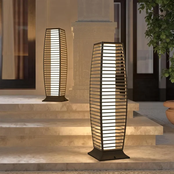 Pieza de lámpara de pie de linterna de mimbre tejida con energía solar para exteriores, decoración para terraza, jardín, césped, porche, medio Cindy, - Imagen 14