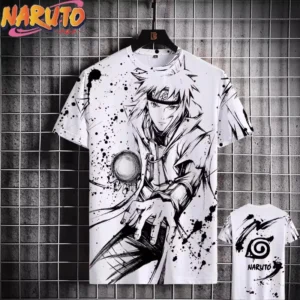 Camiseta MINISO Naruto para hombre, camisetas de manga corta informales con estampado 3D de Anime japonés, ropa de calle de gran tamaño, camisetas de dibujos animados a la moda