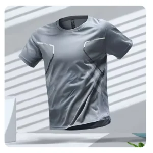 Camiseta deportiva para correr para hombre, camisa de manga corta transpirable de secado rápido con cuello redondo, ropa activa para entrenamiento al aire libre
