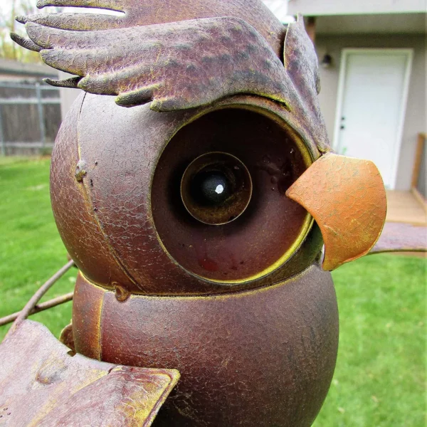 Decoración al aire libre  Flapping Metal Marrón Gris Búho Patio Estaca Mecedora Viento Mechero Jardín Arte Jardín саtisteвые фиumurры дя са Б 1 Uds - Imagen 4