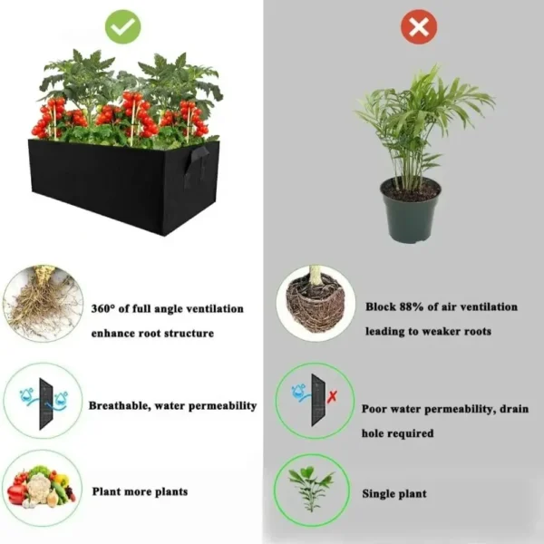 Bolsa para plantar jardín con asas, bolsa de cultivo de fieltro de varios tamaños, maceta rectangular para plantar vivero, vegetales, tomates y patatas - Imagen 6