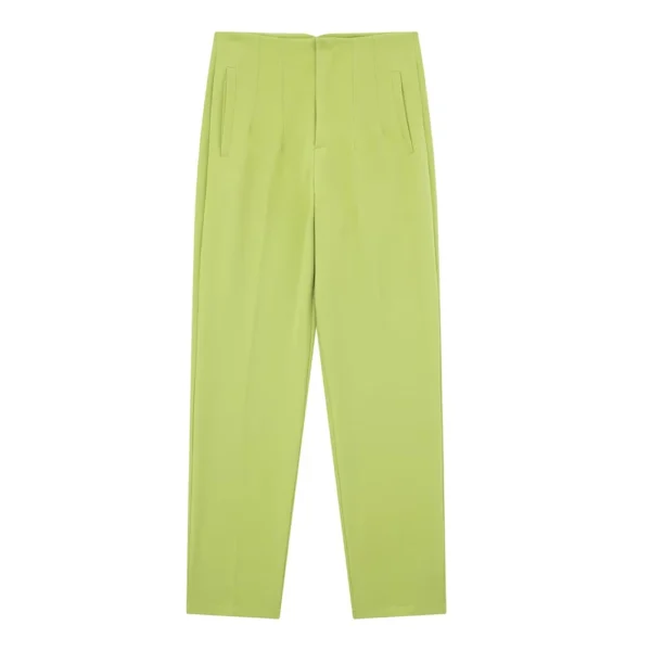 Pantalones rectos a la moda para mujer, pantalones con cremallera frontal de cintura alta, pantalones Vintage de longitud completa para mujer elegante - Imagen 8