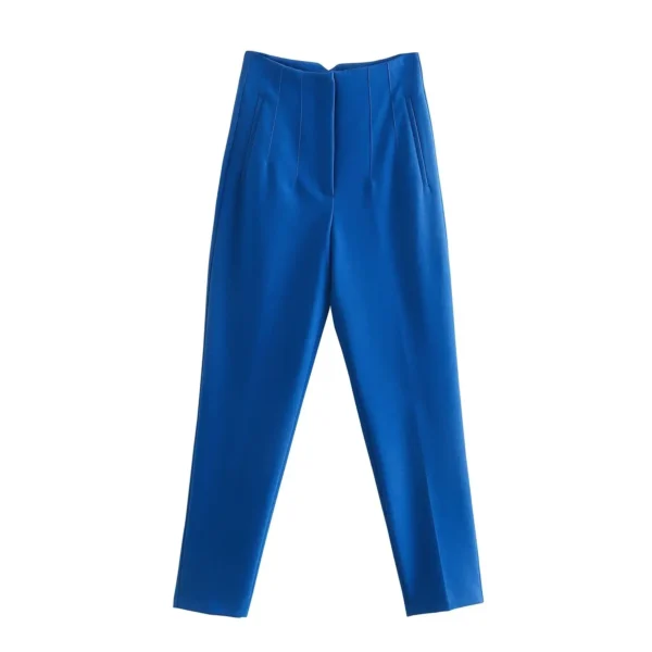 Pantalones rectos a la moda para mujer, pantalones con cremallera frontal de cintura alta, pantalones Vintage de longitud completa para mujer elegante - Imagen 18