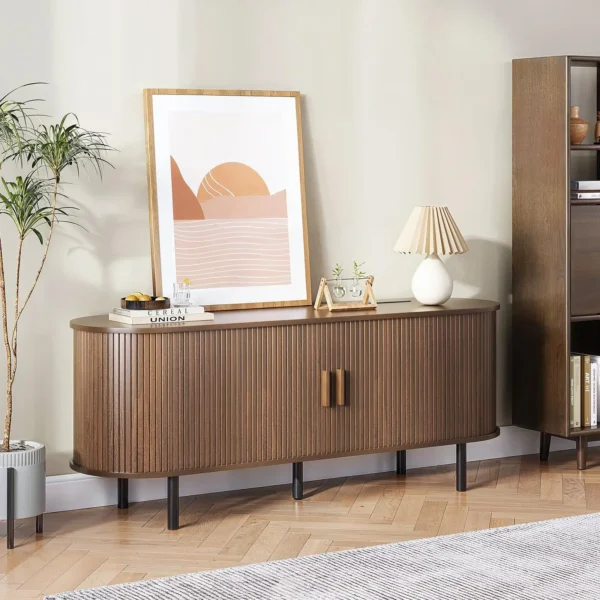 Mueble para TV Mueble de salón con toma de corriente para televisores de hasta 60/70", mesa para TV con puertas correderas, estantes ajustables de almacenamiento - Imagen 6
