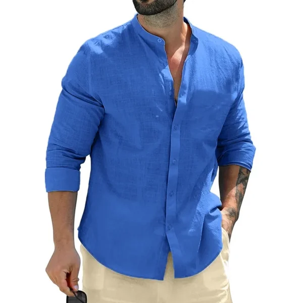 Camisas de manga larga de otoño para hombre, camisetas de negocios de algodón, ropa de calle transpirable de Color sólido, camisas con botones para hombre, camisa blanca - Imagen 5