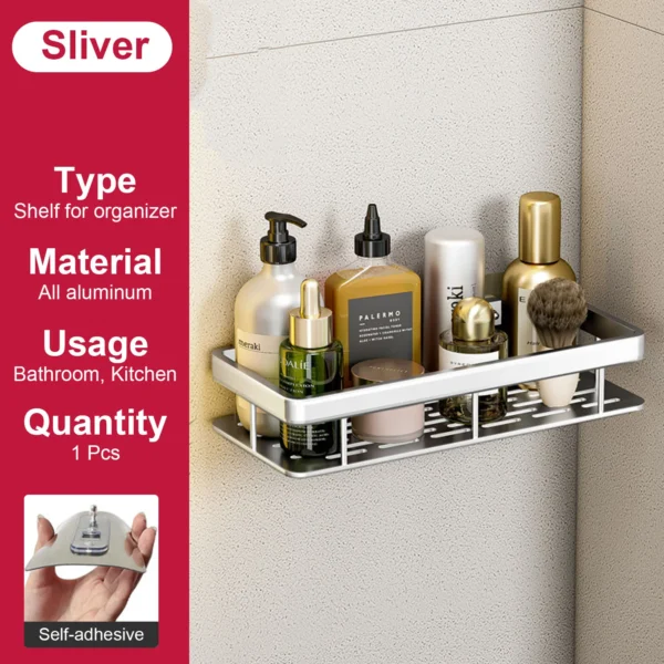 Estante de baño sin taladro, botella de champú montada en la pared, estante esquinero para ducha, estante de almacenamiento para inodoro, accesorios de aluminio para baño y cocina - Imagen 20