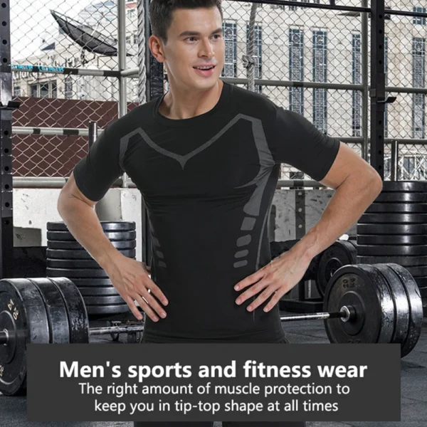 Camisas de compresión para correr para hombre, camisetas deportivas de manga corta para gimnasio, sudadera de secado rápido para Fitness, chándal para correr, camisetas atléticas - Imagen 2