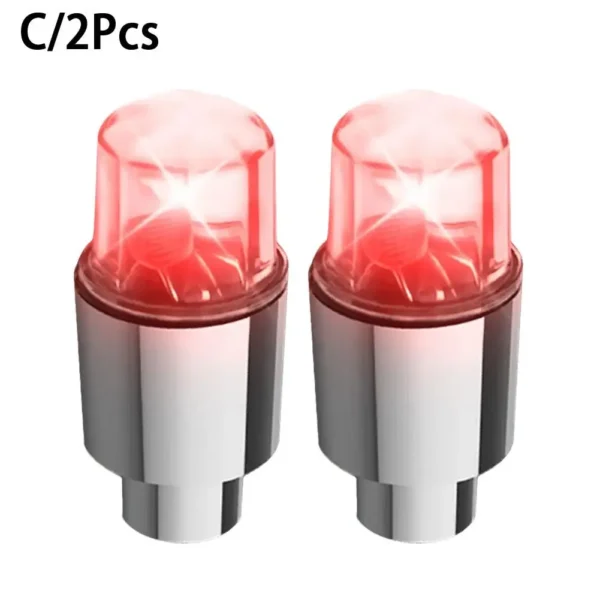 Luces LED de Flash para rueda de coche, tapas de válvula de boquilla de neumático, luminosa Lámpara decorativa de advertencia, accesorios para rueda de motocicleta y bicicleta, 2 piezas - Imagen 9