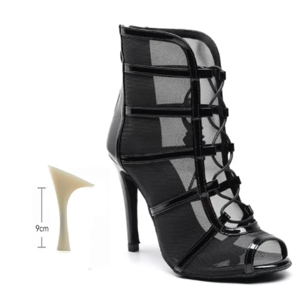 Zapatos de baile latino para mujer, botas de baile de salón con suela suave, zapatos de baile de malla para Tango/Salsa, tacones altos de 6-10 CM - Imagen 16