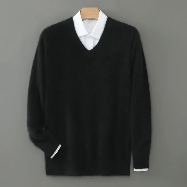Suéter con cuello en V suéter de cachemira de visón para hombre prendas de punto sólidas informales ropa holgada de talla grande para hombre marca de alta gama - Imagen 15